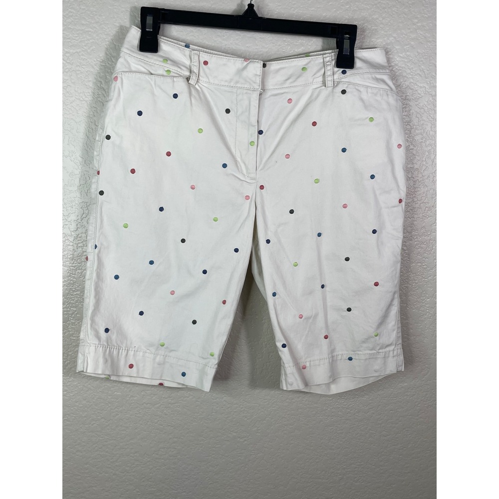 Talbots Womens 8P Shorts White Polka Dot Embroidered Cotton Blend Retro Chic